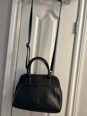 Roots Black Satchel with Contrast Stitching